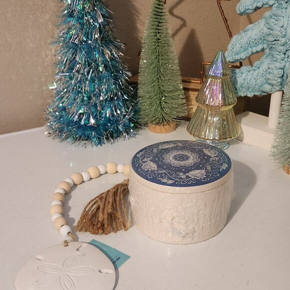 Decor boho calm natural beach short beaded garland & ceramic dish with lid new - Picture 2 of 12